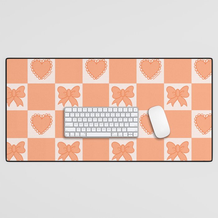 Orange Bow Checkered Print Desk Mat Gallery Image 1
