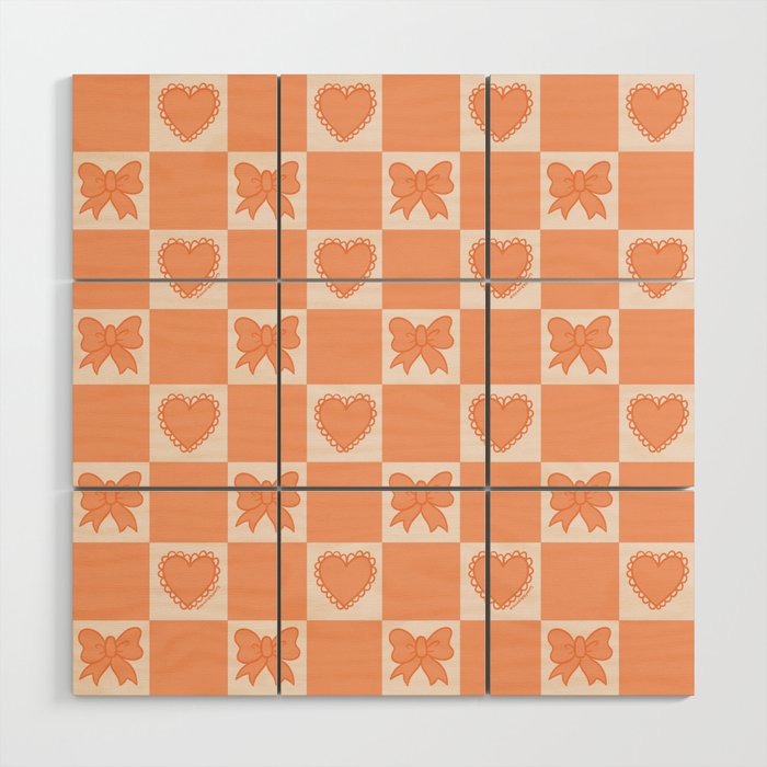 Orange Bow Checkered Print Wood Wall Art Gallery Image 1