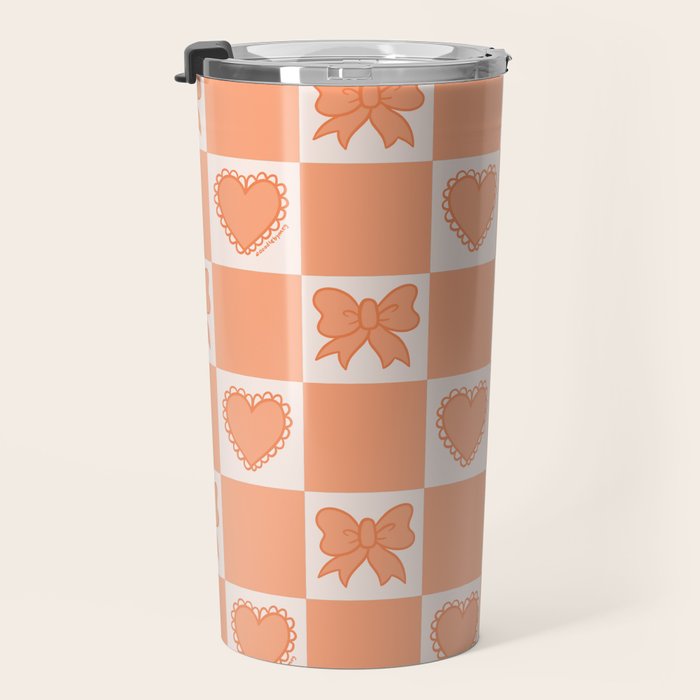 Orange Bow Checkered Print Travel Mug Gallery Image 3
