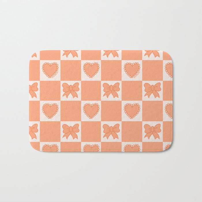 Orange Bow Checkered Print Bath Mat Gallery Image 1