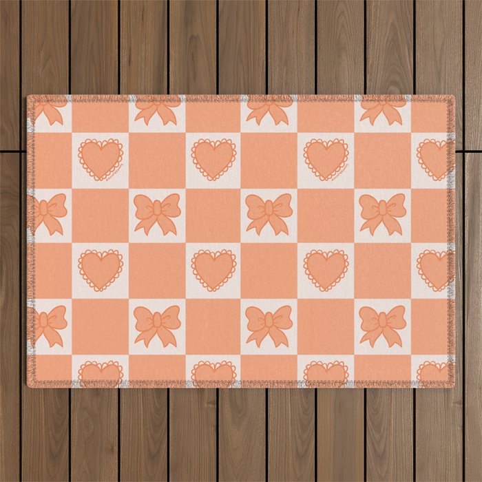 Orange Bow Checkered Print Outdoor Rug Gallery Image 1