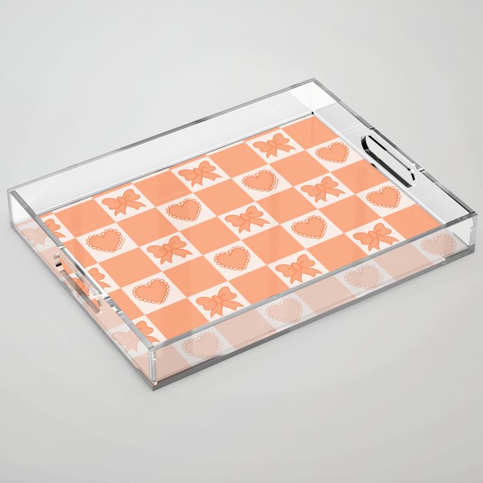Orange Bow Checkered Print Acrylic Tray Gallery Image 1