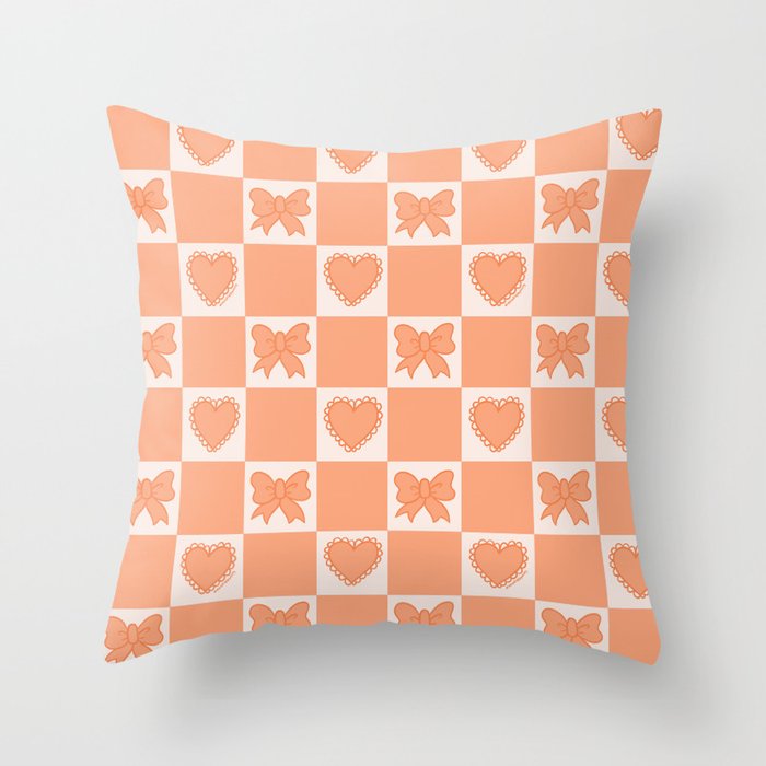 Orange Bow Checkered Print Throw Pillow Gallery Image 6