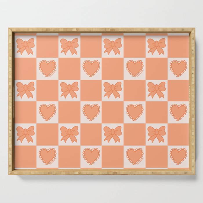 Orange Bow Checkered Print Serving Tray Gallery Image 1