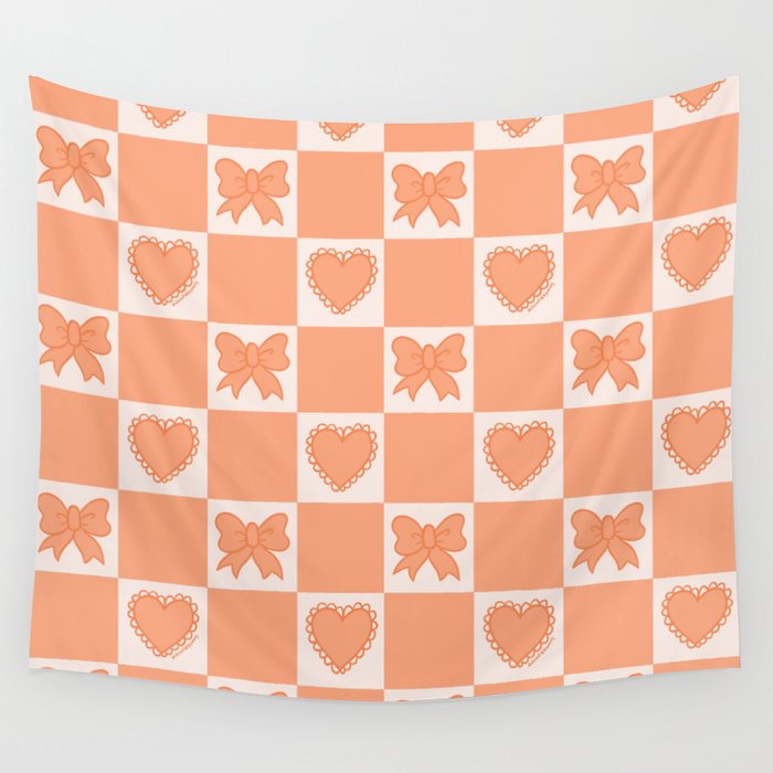 Orange Bow Checkered Print Wall Tapestry Gallery Image 1