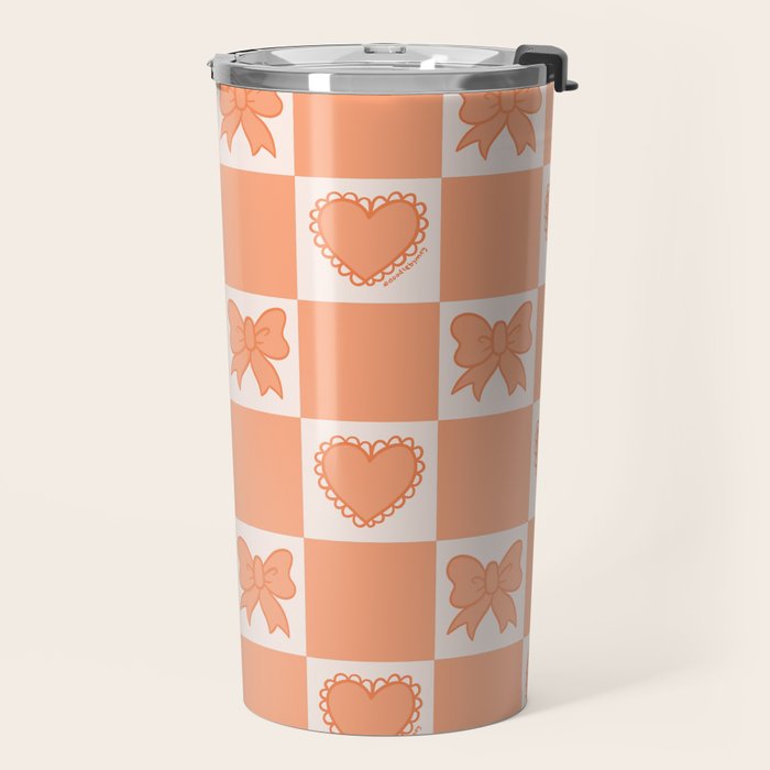 Orange Bow Checkered Print Travel Mug Gallery Image 2