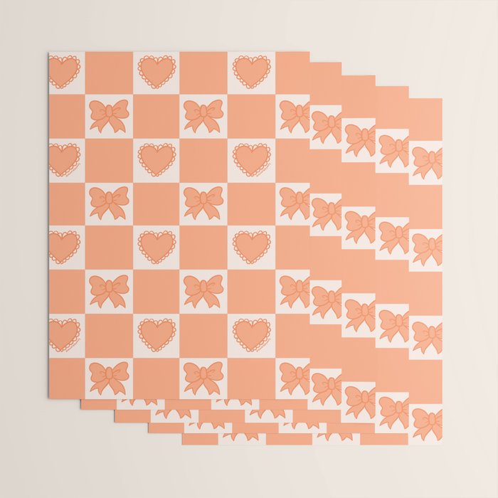 Orange Bow Checkered Print Wrapping Paper Gallery Image 3