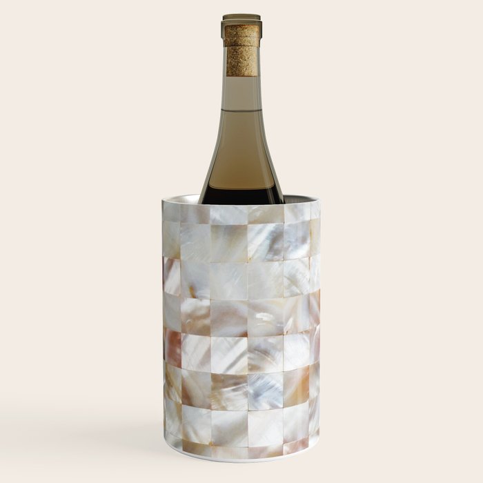 Mother of Pearl, Exotic Tiles Photography, Neutral Minimal Geometrical Graphic Design Wine Chiller Gallery Image 2