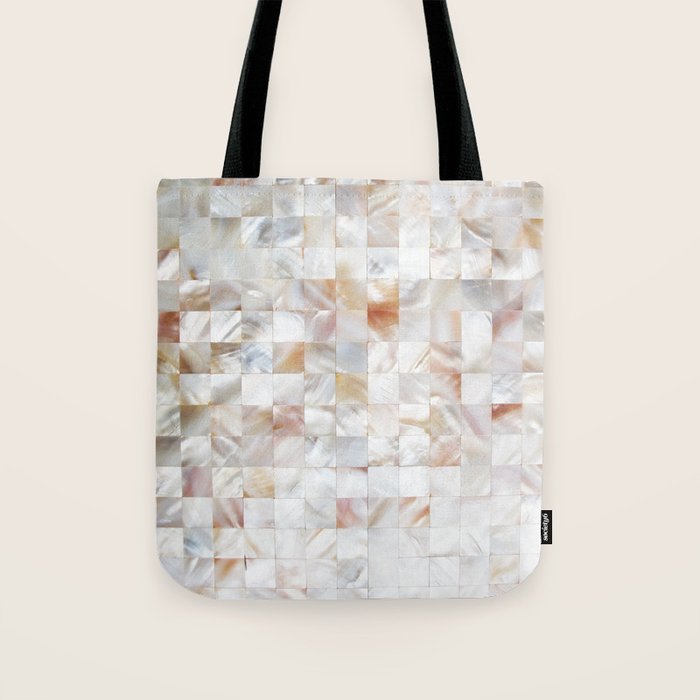 Mother of Pearl, Exotic Tiles Photography, Neutral Minimal Geometrical Graphic Design Tote Bag Gallery Image 1