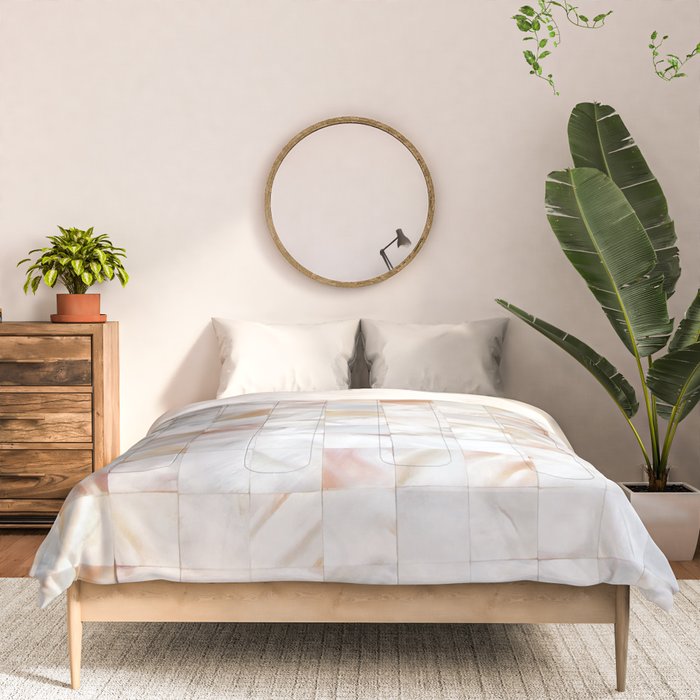 Mother of Pearl, Exotic Tiles Photography, Neutral Minimal Geometrical Graphic Design Comforter Gallery Image 3