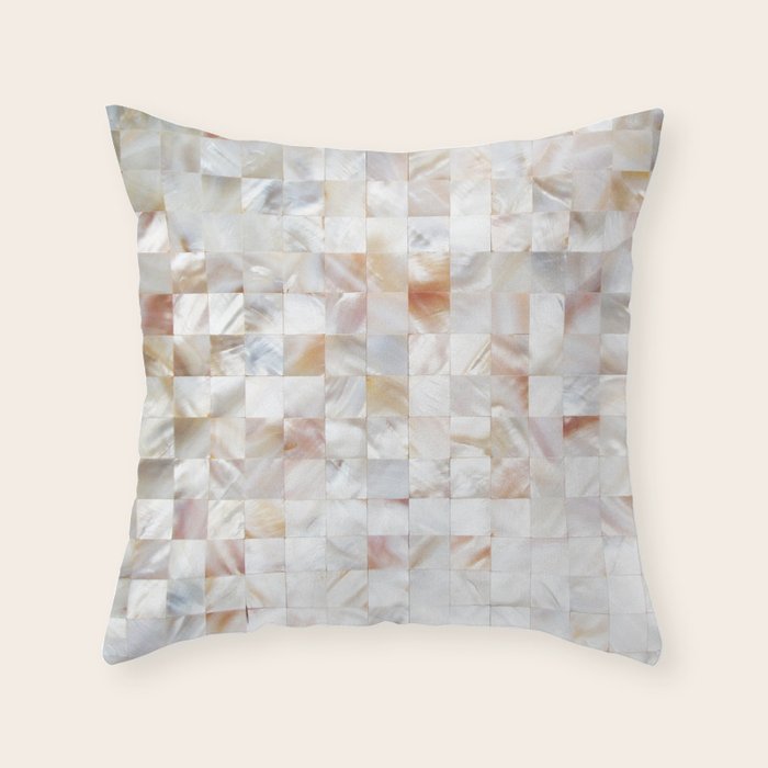 Mother of Pearl, Exotic Tiles Photography, Neutral Minimal Geometrical Graphic Design Throw Pillow Gallery Image 1