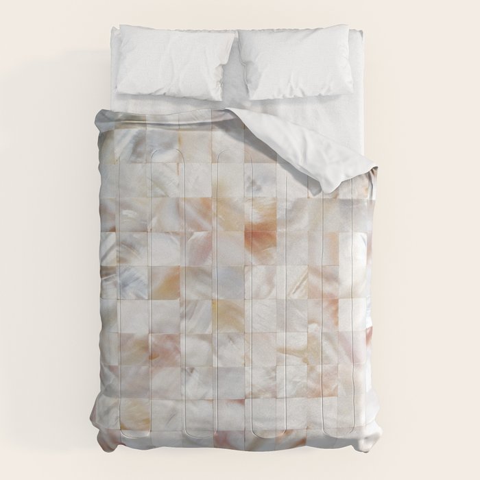 Mother of Pearl, Exotic Tiles Photography, Neutral Minimal Geometrical Graphic Design Comforter Gallery Image 1