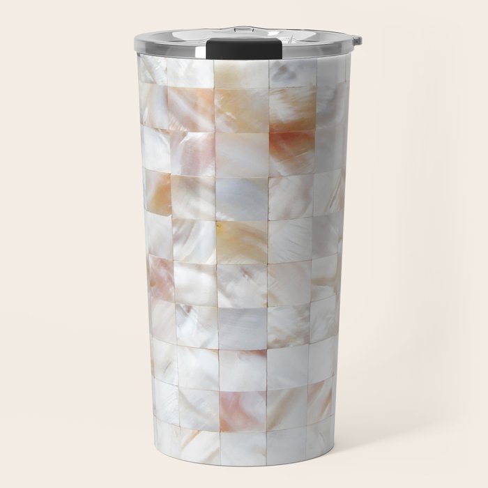 Mother of Pearl, Exotic Tiles Photography, Neutral Minimal Geometrical Graphic Design Travel Mug Gallery Image 1