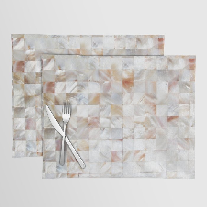 Mother of Pearl, Exotic Tiles Photography, Neutral Minimal Geometrical Graphic Design Placemat Gallery Image 1