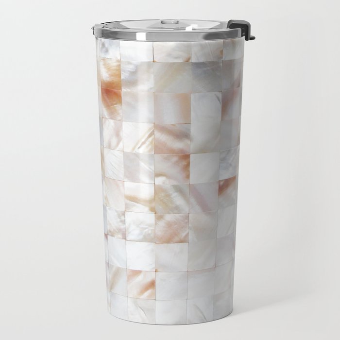 Mother of Pearl, Exotic Tiles Photography, Neutral Minimal Geometrical Graphic Design Travel Mug Gallery Image 2