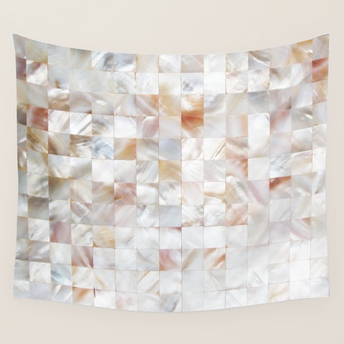 Mother of Pearl, Exotic Tiles Photography, Neutral Minimal Geometrical Graphic Design Wall Tapestry Gallery Image 4