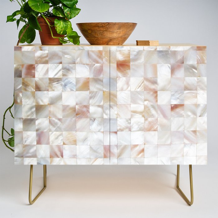 Mother of Pearl, Exotic Tiles Photography, Neutral Minimal Geometrical Graphic Design Credenza Gallery Image 1