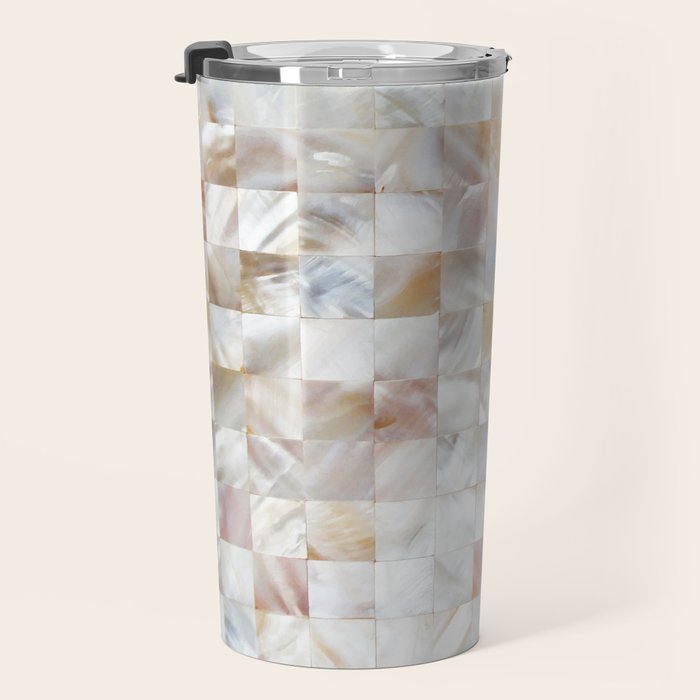 Mother of Pearl, Exotic Tiles Photography, Neutral Minimal Geometrical Graphic Design Travel Mug Gallery Image 3