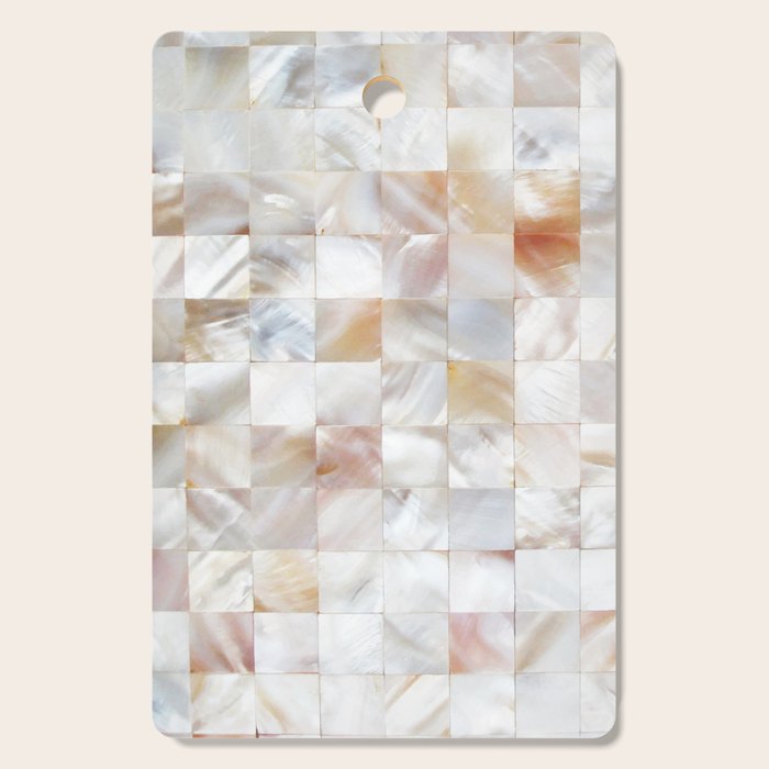 Mother of Pearl, Exotic Tiles Photography, Neutral Minimal Geometrical Graphic Design Cutting Board Gallery Image 1