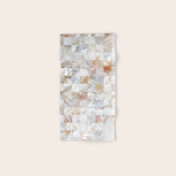 Mother of Pearl, Exotic Tiles Photography, Neutral Minimal Geometrical Graphic Design Bath Towel Gallery Image 1