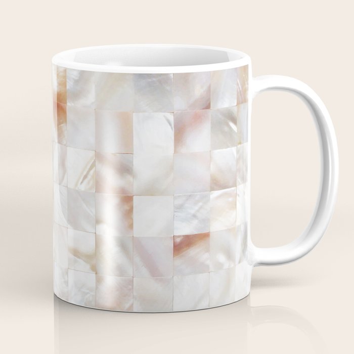 Mother of Pearl, Exotic Tiles Photography, Neutral Minimal Geometrical Graphic Design Coffee Mug Gallery Image 1