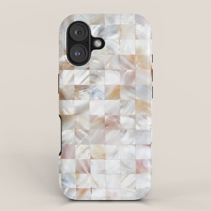 Mother of Pearl, Exotic Tiles Photography, Neutral Minimal Geometrical Graphic Design iPhone Case Gallery Image 1