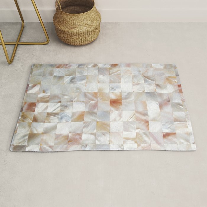 Mother of Pearl, Exotic Tiles Photography, Neutral Minimal Geometrical Graphic Design Rug Gallery Image 1