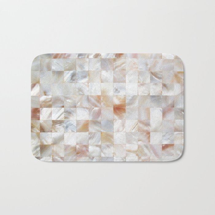Mother of Pearl, Exotic Tiles Photography, Neutral Minimal Geometrical Graphic Design Bath Mat Gallery Image 1