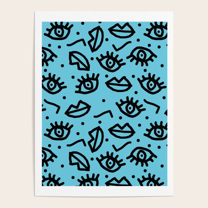 Wowzers - memphis throwback retro neon face eyes fashion print design dorm college trendy gifts Poster Gallery Image 1