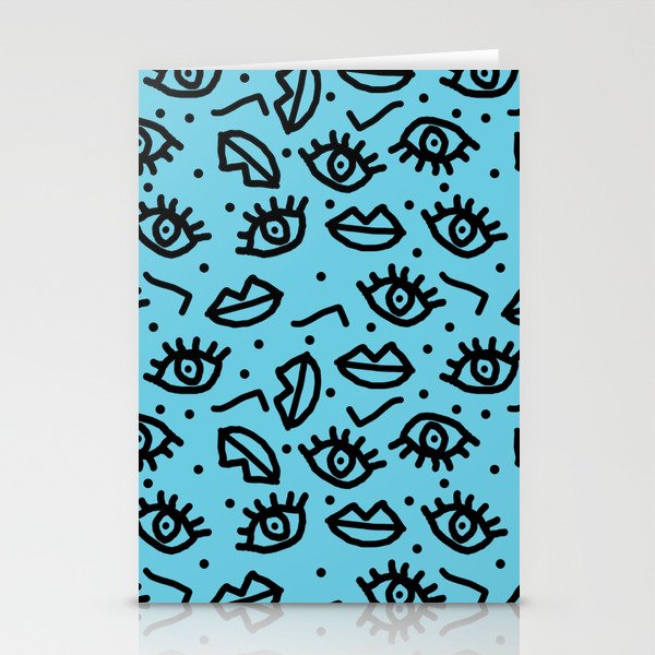 Wowzers - memphis throwback retro neon face eyes fashion print design dorm college trendy gifts Stationery Card Gallery Image 2