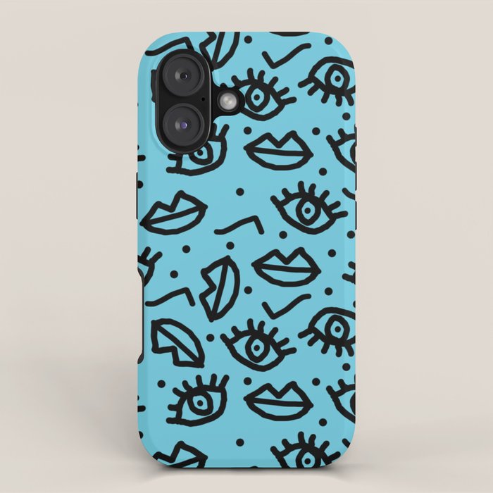 Wowzers - memphis throwback retro neon face eyes fashion print design dorm college trendy gifts iPhone Case Gallery Image 1