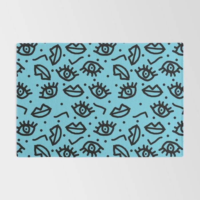 Wowzers - memphis throwback retro neon face eyes fashion print design dorm college trendy gifts Rug Gallery Image 2