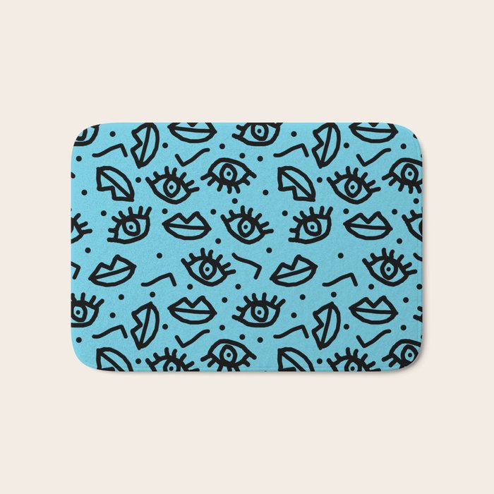 Wowzers - memphis throwback retro neon face eyes fashion print design dorm college trendy gifts Bath Mat Gallery Image 1