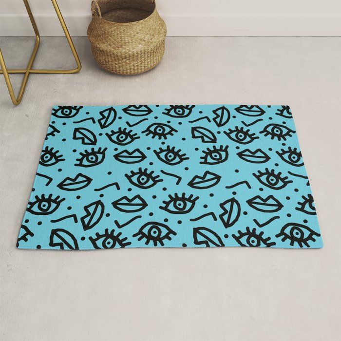 Wowzers - memphis throwback retro neon face eyes fashion print design dorm college trendy gifts Rug Gallery Image 1