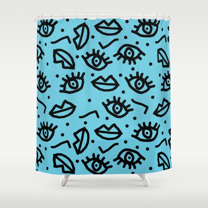 Wowzers - memphis throwback retro neon face eyes fashion print design dorm college trendy gifts Shower Curtain Gallery Image 1
