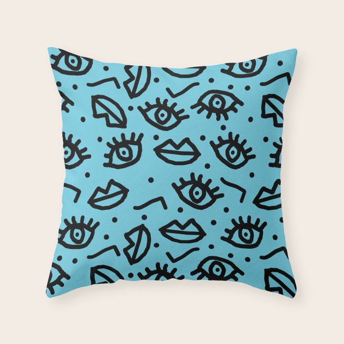 Wowzers - memphis throwback retro neon face eyes fashion print design dorm college trendy gifts Throw Pillow Gallery Image 6