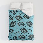 Wowzers - memphis throwback retro neon face eyes fashion print design dorm college trendy gifts Comforter Gallery Image 6