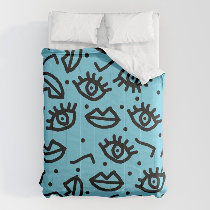 Wowzers - memphis throwback retro neon face eyes fashion print design dorm college trendy gifts Comforter Gallery Image 6