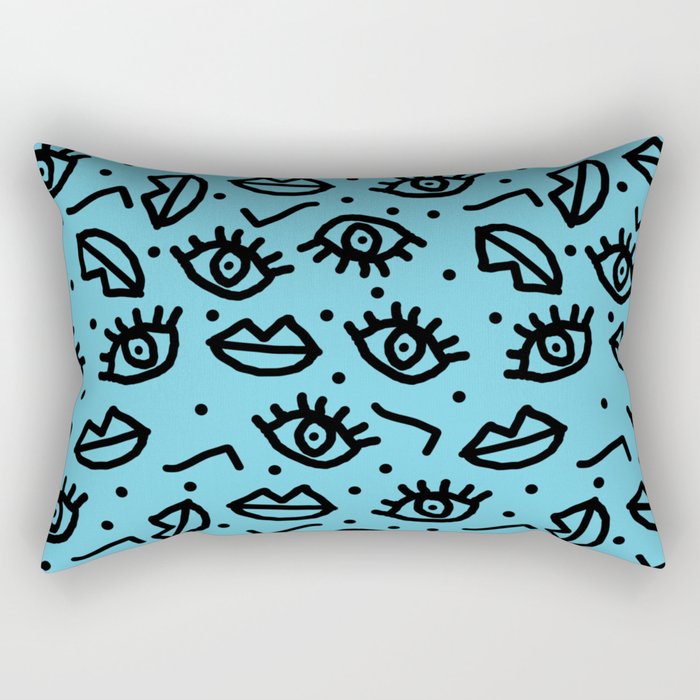 Wowzers - memphis throwback retro neon face eyes fashion print design dorm college trendy gifts Rectangular Pillow Gallery Image 2