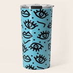 Wowzers - memphis throwback retro neon face eyes fashion print design dorm college trendy gifts Travel Mug Gallery Image 1