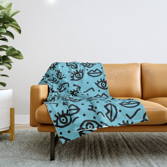 Wowzers - memphis throwback retro neon face eyes fashion print design dorm college trendy gifts Throw Blanket Gallery Image 1