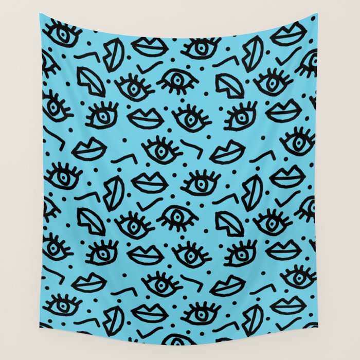 Wowzers - memphis throwback retro neon face eyes fashion print design dorm college trendy gifts Wall Tapestry Gallery Image 4