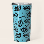 Wowzers - memphis throwback retro neon face eyes fashion print design dorm college trendy gifts Travel Mug Gallery Image 3