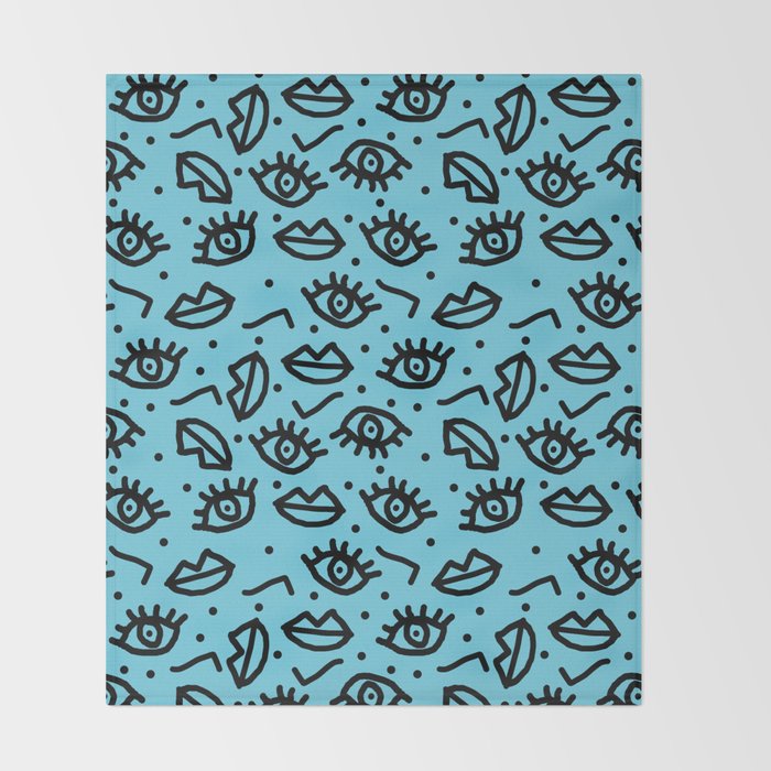 Wowzers - memphis throwback retro neon face eyes fashion print design dorm college trendy gifts Throw Blanket Gallery Image 2