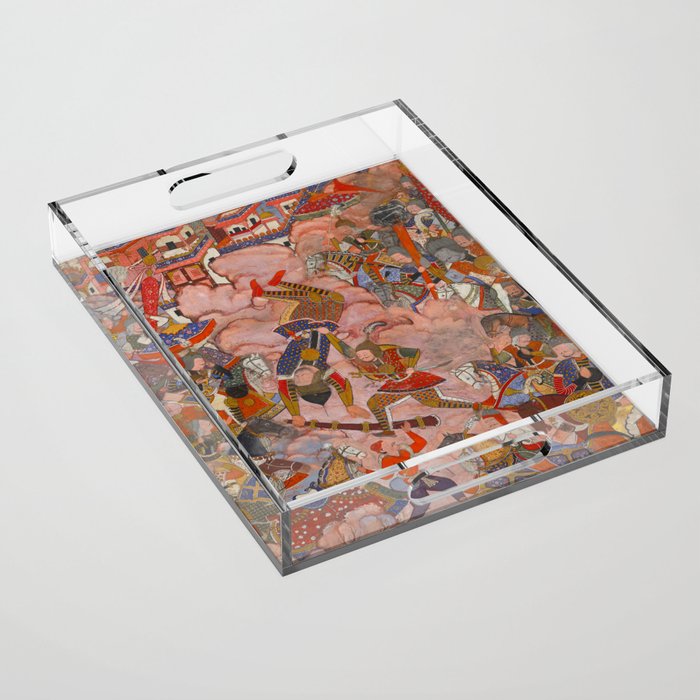Antique Persian Art Battle Scene Acrylic Tray Gallery Image 1