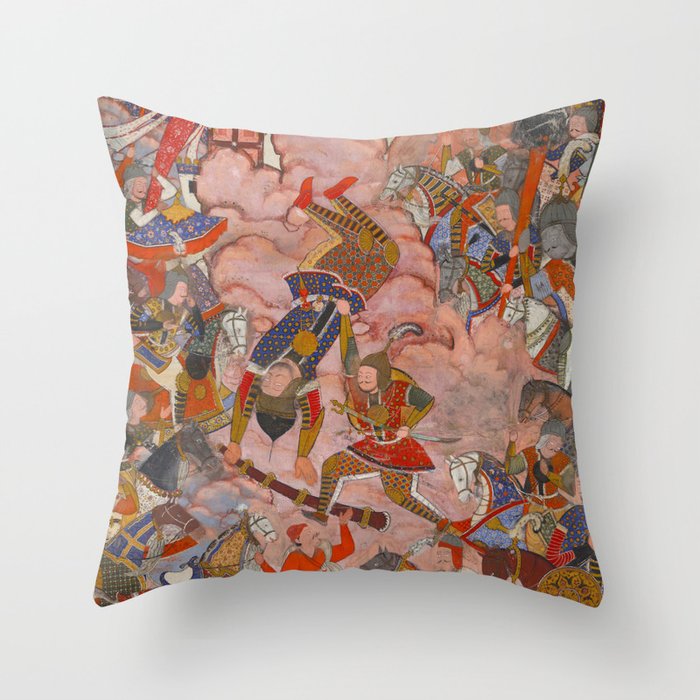 Antique Persian Art Battle Scene Throw Pillow Gallery Image 6