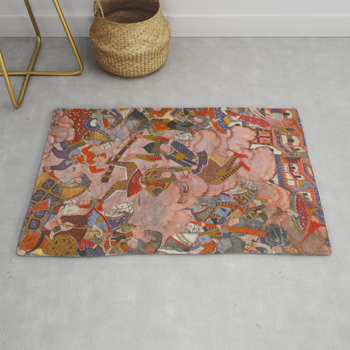 Antique Persian Art Battle Scene Rug Gallery Image 1