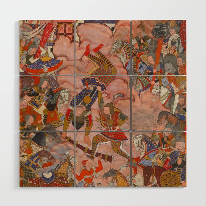 Antique Persian Art Battle Scene Wood Wall Art Gallery Image 1