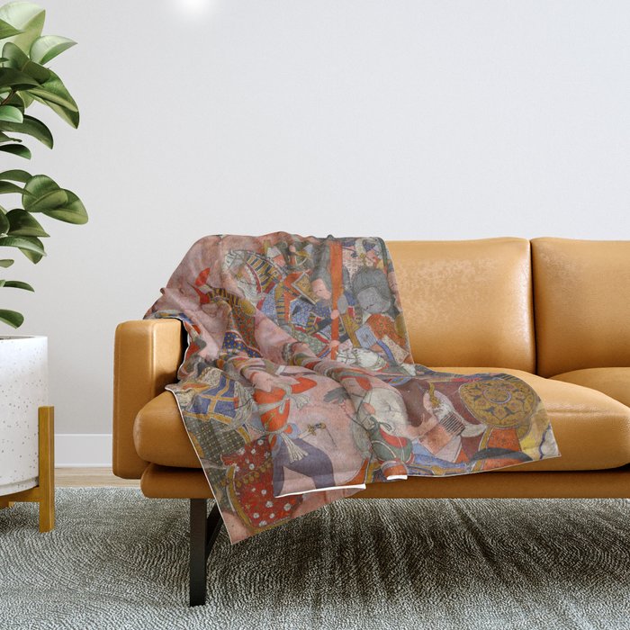 Antique Persian Art Battle Scene Throw Blanket Gallery Image 1