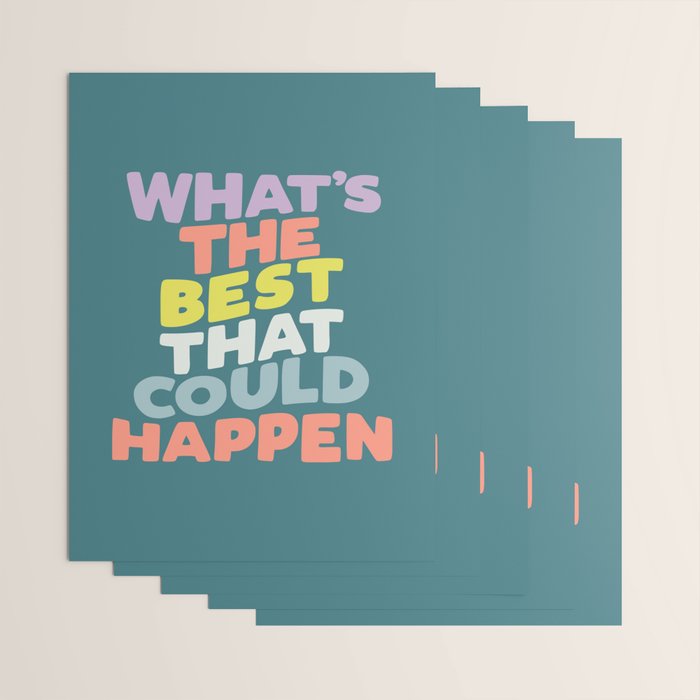 Whats The Best That Could Happen typography print in green, lilac, orange and yellow Wrapping Paper Gallery Image 3
